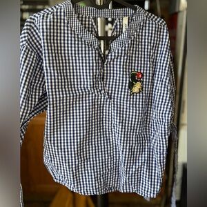 Vintage Blue White Gingham Shirt with Embroidery